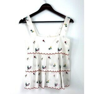 Sezane Rue Saint Fiacre Womens Floral Shirt Tank Top Scolloped Embroidered Sz 4